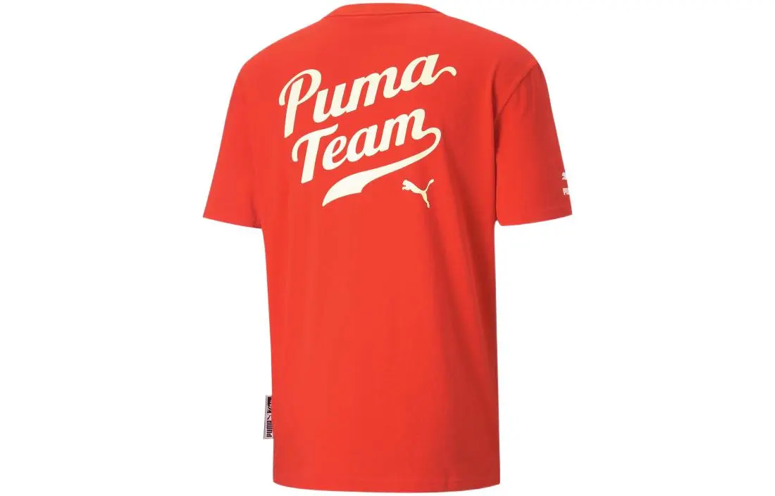 PUMA T-Shirts Men's Orange Red Crew Neck Moderate Straight Fit