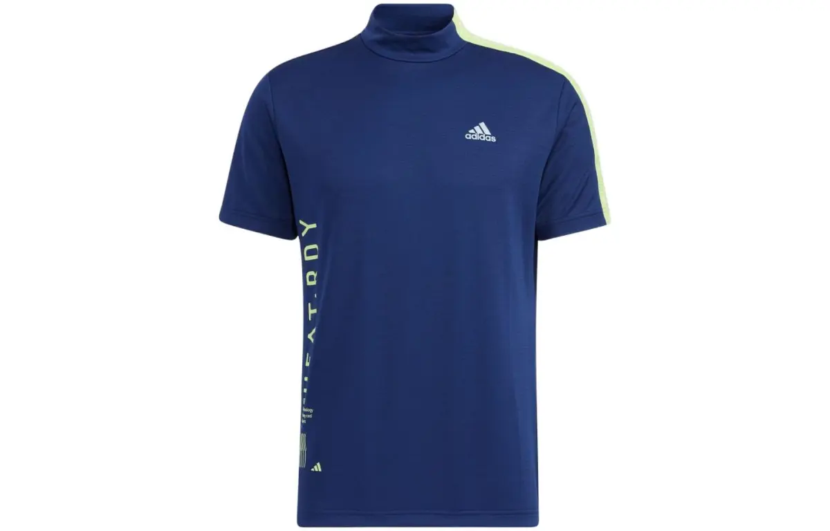 Adidas T-Shirts Men's Blue Stand Collar Moderate Straight Fit