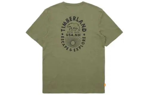 Timberland T Shirts Men's Green Crew Neck Moderate Straight Fit
