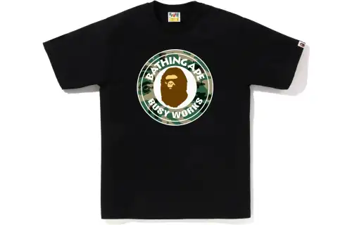 A BATHING APE SS23 WOODLAND CAMO T Shirts Men's Black Crew Neck Moderate Straight Fit