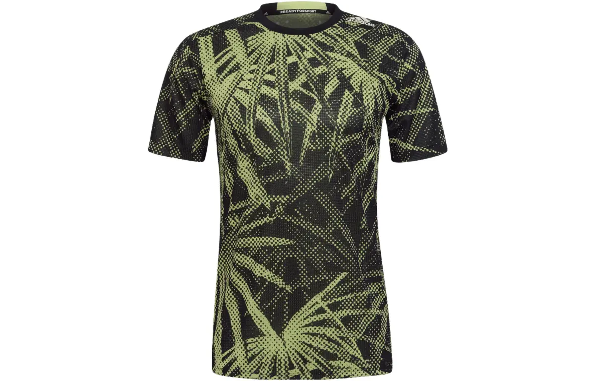 Adidas T-Shirts Men's Green Crew Neck Moderate Straight Fit