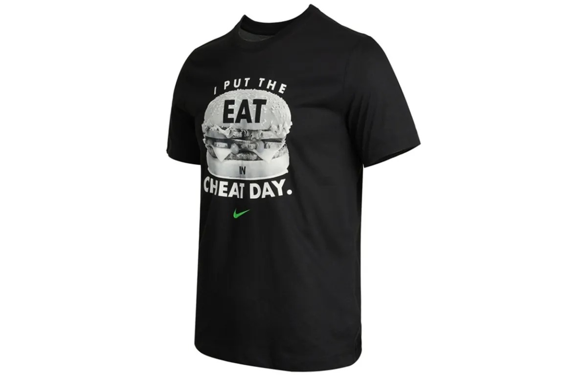 Nike T-Shirts Men's Black Crew Neck Moderate Straight Fit