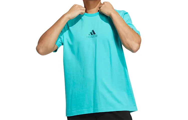 Adidas T-Shirts Men's Light Blue Crew Neck Moderate Straight Fit