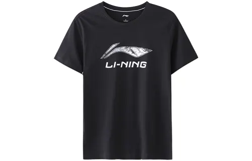 Li Ning T Shirts Men's Black Crew Neck Moderate Straight Fit