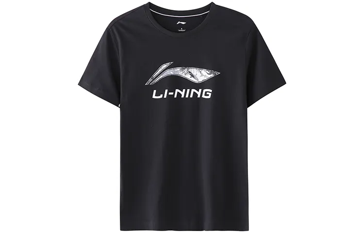 Li Ning T Shirts Men's Black Crew Neck Moderate Straight Fit