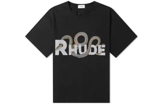 RHUDE T Shirts Men's Black Crew Neck Moderate Straight Fit