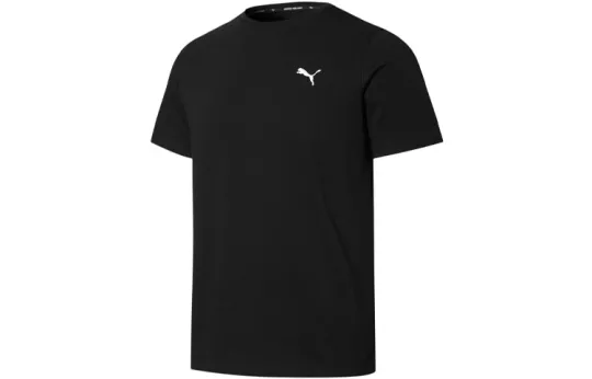 PUMA ESS T Shirts Men's Black Crew Neck Moderate Straight Fit