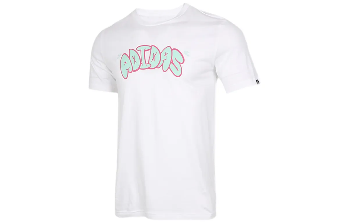 Adidas T-Shirts Men's White Crew Neck Moderate Straight Fit