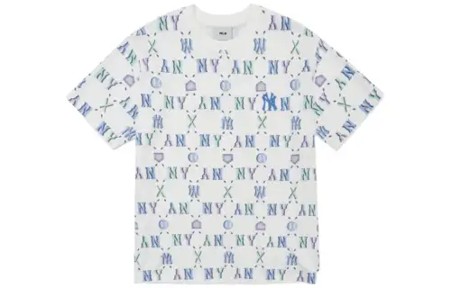 MLB Base Logo T Shirts Unisex White Crew Neck Moderate Straight Fit