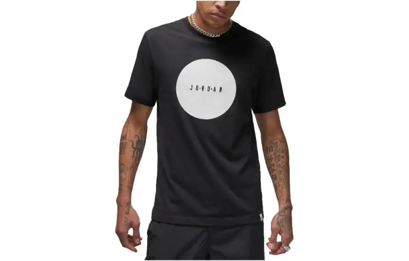 Jordan T Shirts Men's Black Crew Neck Moderate Straight Fit