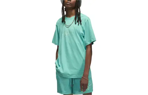 Jordan T Shirts Men's Green Crew Neck Moderate Straight Fit