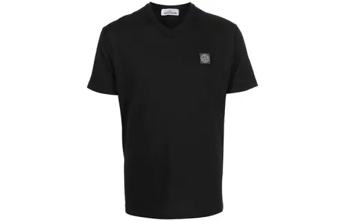 STONE ISLAND T Shirts Men's Black V Neck Moderate Straight Fit