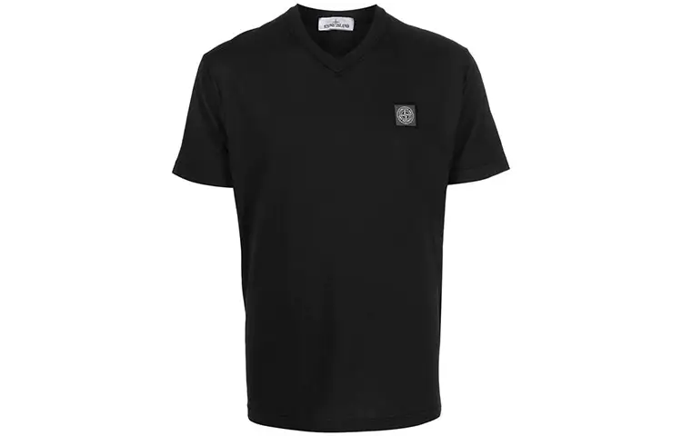 STONE ISLAND T Shirts Men's Black V Neck Moderate Straight Fit