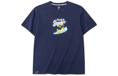 ANTA T Shirts Men's Blue Crew Neck Moderate Straight Fit