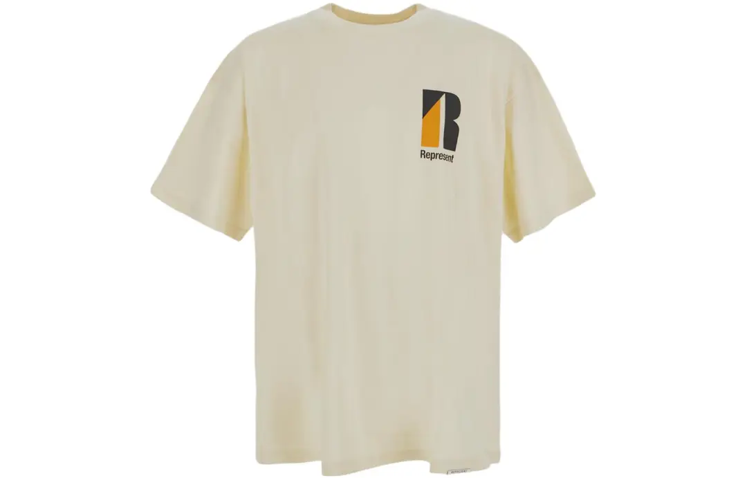 REPRESENT T Shirts Men's Beige Yellow Crew Neck Moderate Straight Fit