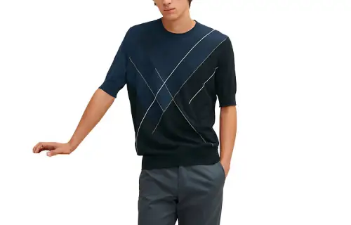 HERMES T Shirts Men's Marine Blue Crew Neck Moderate Straight Fit