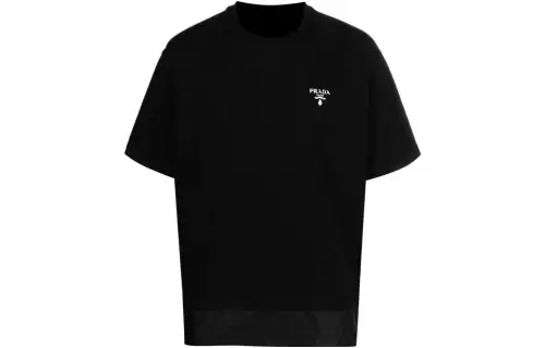 PRADA T Shirts Men's Black Crew Neck Moderate Straight Fit