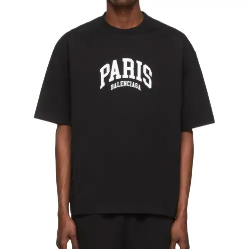 Balenciaga T Shirts Men's Black Crew Neck Moderate Straight Fit