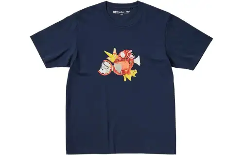 UNIQLO Pokémon T Shirts Unisex Navy Blue Crew Neck Moderate Straight Fit
