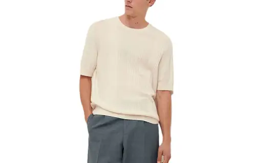 HERMES T Shirts Men's White Crew Neck Moderate Straight Fit