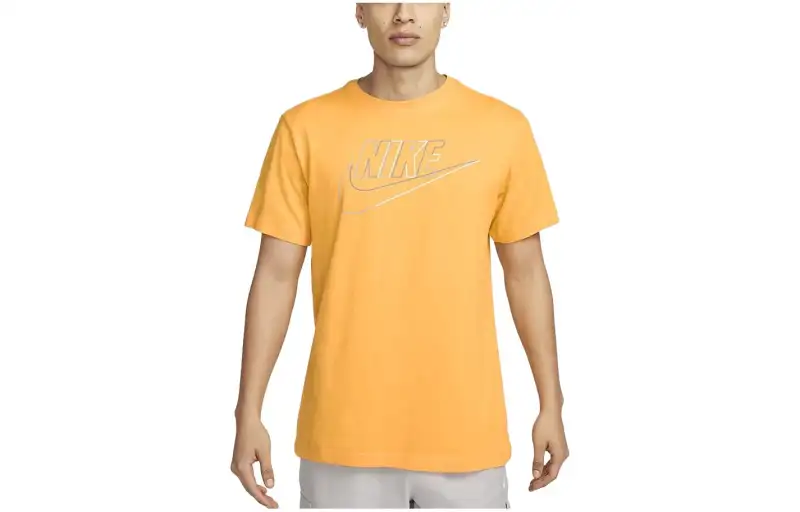 Nike T Shirts Men's Yellow Crew Neck Moderate Straight Fit