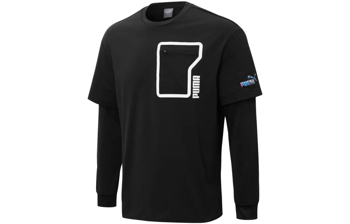 PUMA T-Shirts Unisex Black Crew Neck Moderate Straight Fit