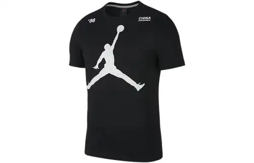 Jordan T Shirts Men's Black Crew Neck Moderate Straight Fit