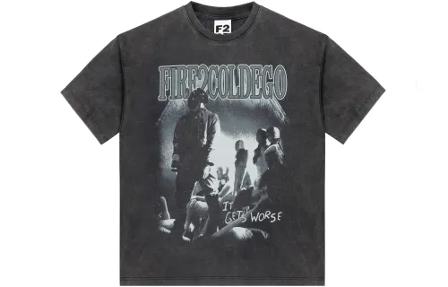 FIRE 2 COLD EGO Crew Neck Loose Fit Straight Fit Short Sleeved T Shirt Unisex Black