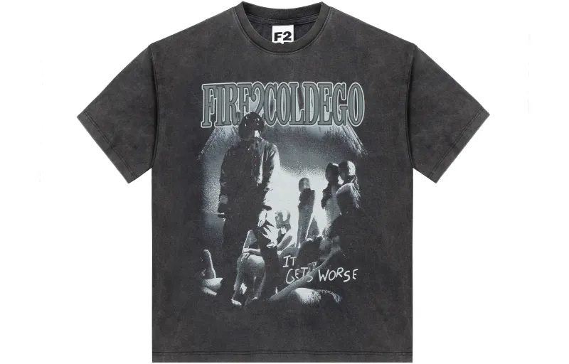 FIRE 2 COLD EGO Crew Neck Loose Fit Straight Fit Short Sleeved T Shirt Unisex Black
