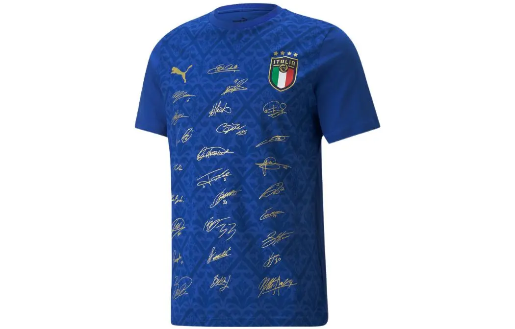 PUMA Italy National Team T-Shirts Men's Blue Crew Neck Moderate Straight Fit