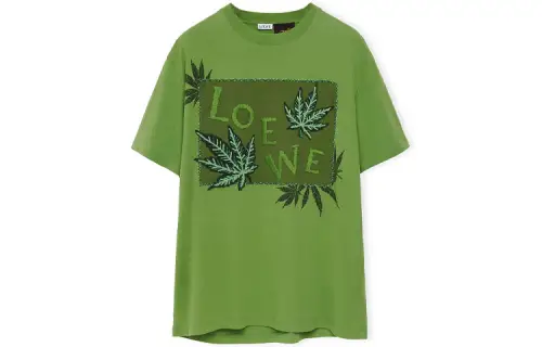 LOEWE T Shirts Men's Dark Green Crew Neck Moderate Straight Fit