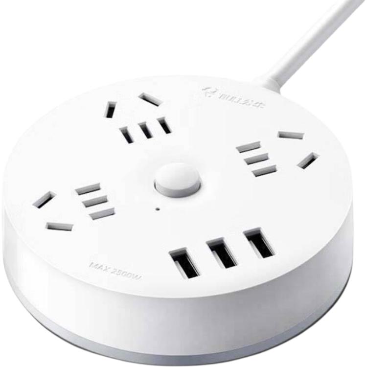 Bull BULL GN-R203U smart power strip 2500W total control one to three + fast charging USB interface 3 meters round multi-function socket dormitory bedside essential extension cord board Apple Android