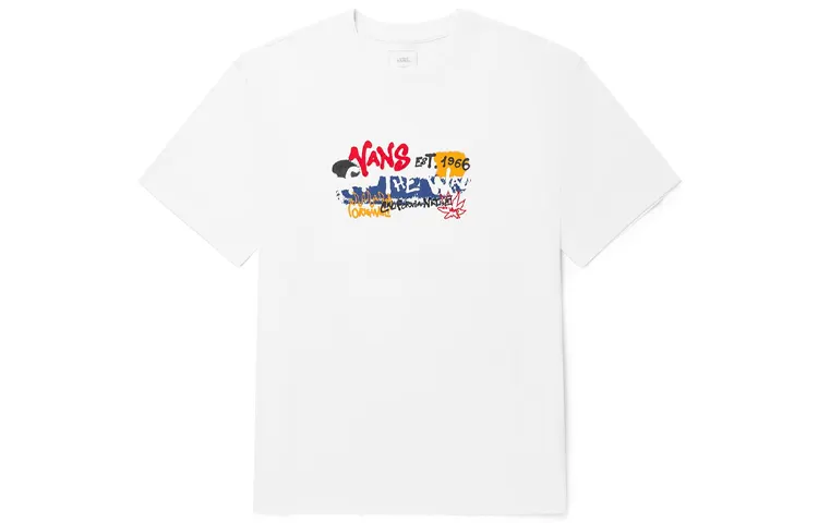 Vans T Shirts Unisex White Crew Neck Moderate Straight Fit