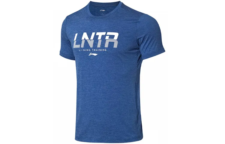 Li Ning T Shirts Men's Blue Crew Neck Moderate Straight Fit