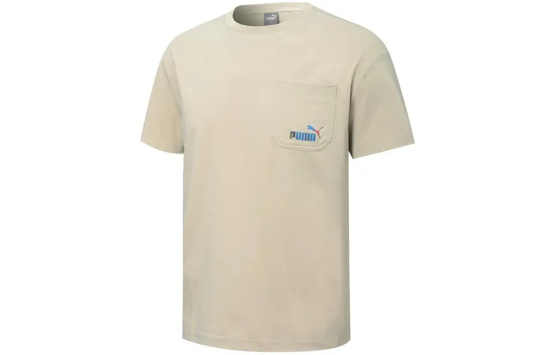 PUMA T-Shirts Unisex Ecru Crew Neck Moderate Straight Fit