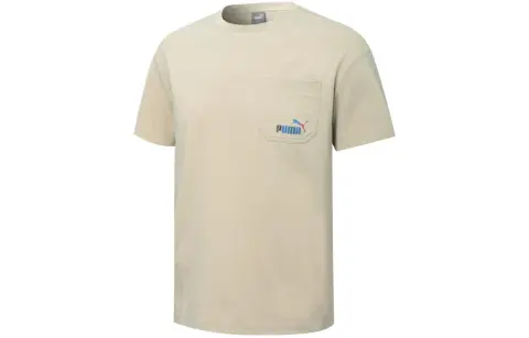 PUMA T-Shirts Unisex Ecru Crew Neck Moderate Straight Fit