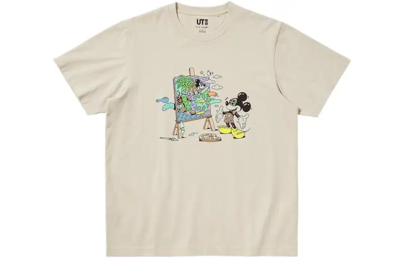 UNIQLO X STEVEN HARRINGTON T Shirts Unisex Light Beige Crew Neck Moderate Straight Fit