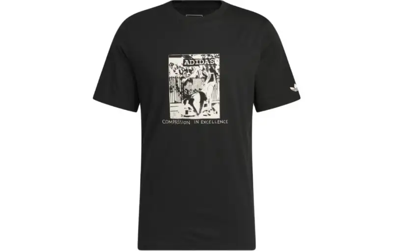 Adidas Originals T Shirts Men's Black Crew Neck Moderate Straight Fit