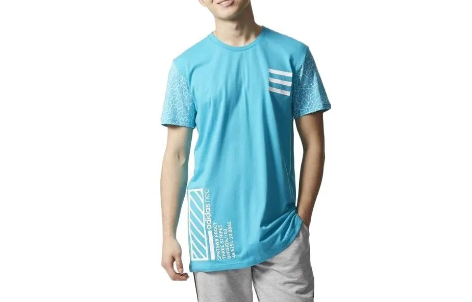 Adidas T-Shirts Men's Blue Crew Neck Moderate Straight Fit
