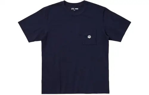 UNIQLO T Shirts Men's Navy Blue Crew Neck Moderate Straight Fit