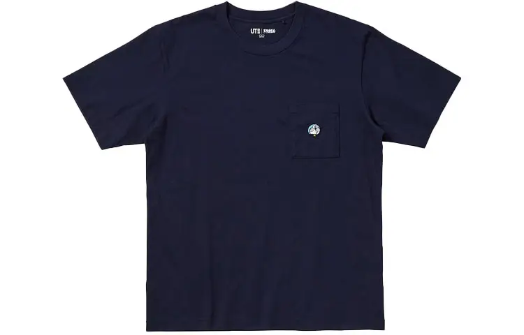 UNIQLO T Shirts Men's Navy Blue Crew Neck Moderate Straight Fit