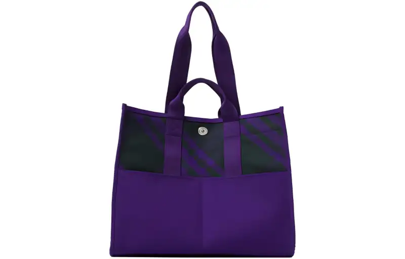 Burberry Cotton And Canvas Tote Bag, Shopping Bag, Handbag Women's Purple & Black