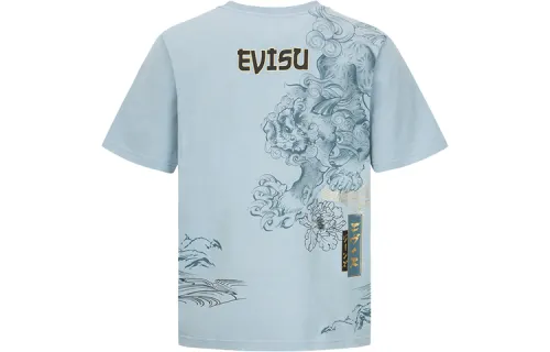 EVISU T Shirts Men's Blue Crew Neck Moderate Straight Fit