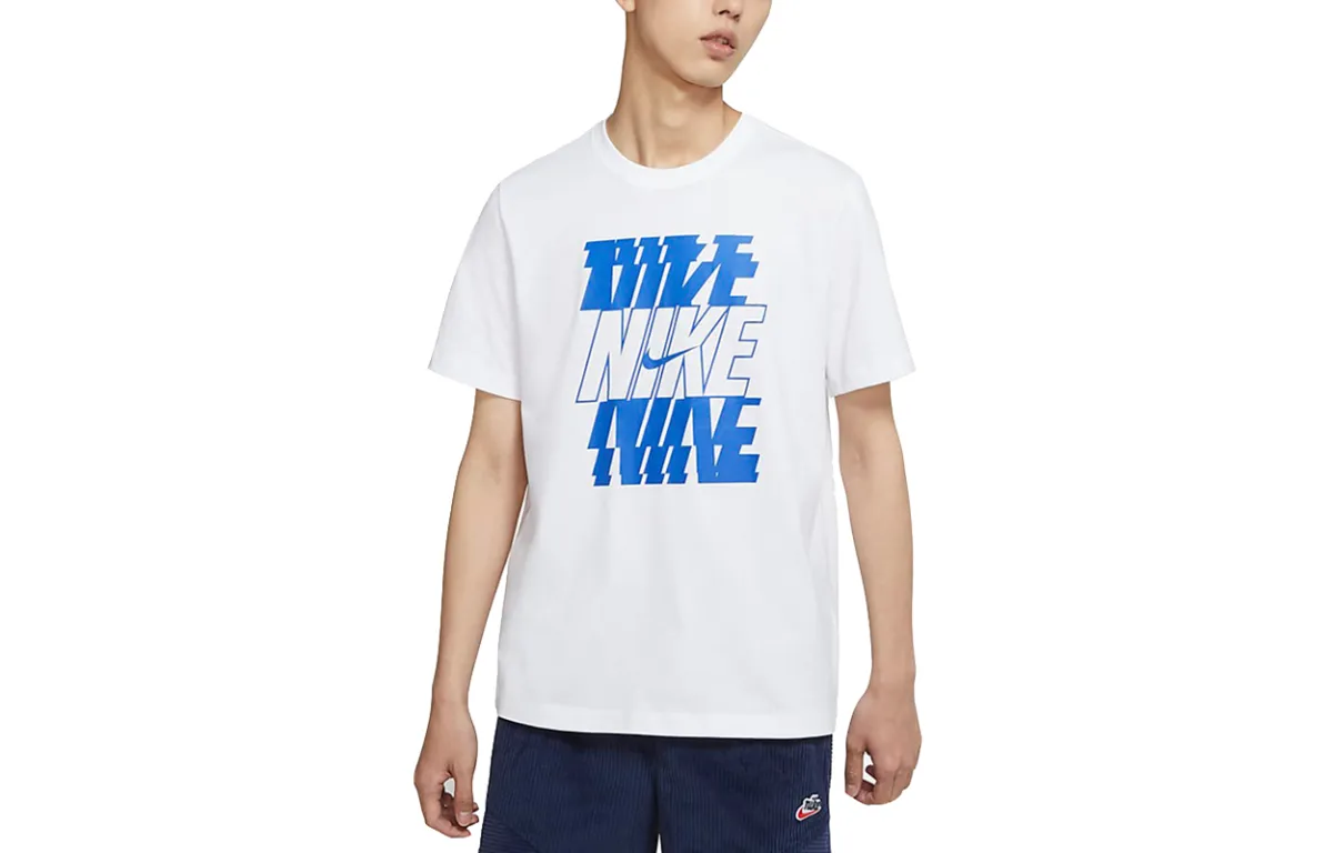 Nike T-Shirts Men's White Crew Neck Moderate Straight Fit