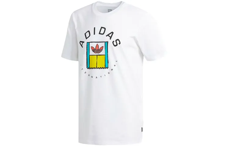 Adidas Originals Trefoil T-Shirts Men's White Crew Neck Moderate Straight Fit