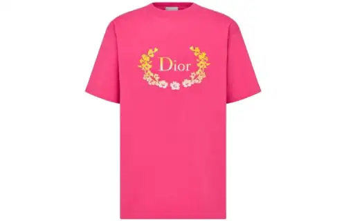 DIOR Logo Print Casual Short Sleeved SS23 T Shirt Unisex Pink