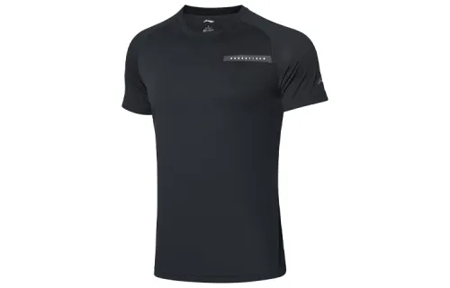 Li Ning T Shirts Men's Black Crew Neck Moderate Straight Fit