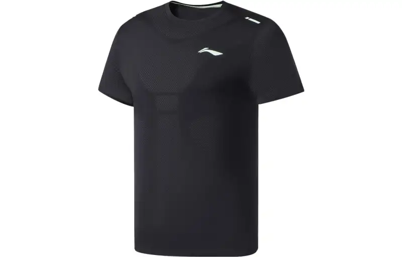 Li Ning Running Collection T Shirts Men's Black Crew Neck Moderate Straight Fit
