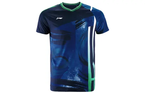 Li Ning Badminton Collection T Shirts Men's Royal Blue V Neck Moderate Straight Fit