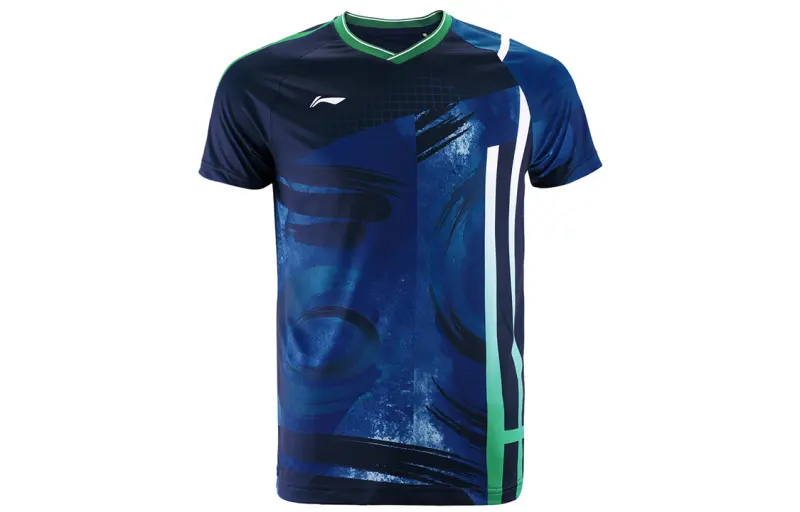 Li Ning Badminton Collection T Shirts Men's Royal Blue V Neck Moderate Straight Fit